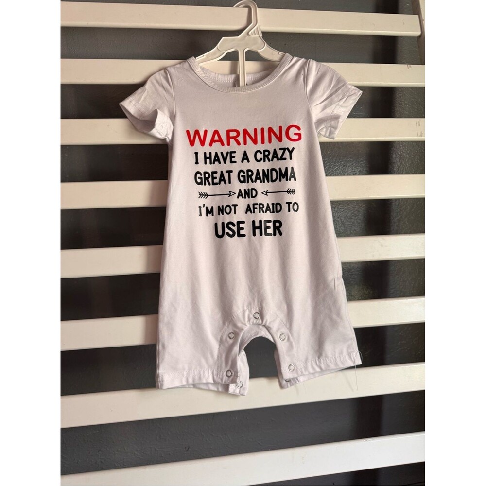 Baby White Short Sleeve One-Piece Bodysuit with 'Warning' Grandma Graphic